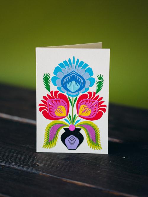 kartka wycinanka kolorowy bukiet kwiatów