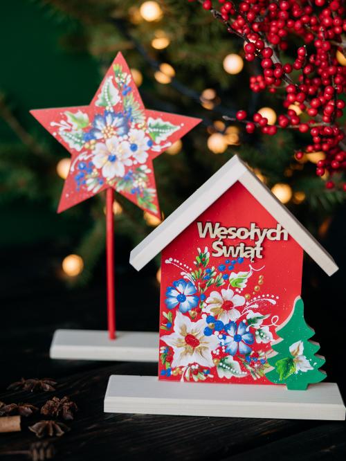 zestaw świąteczny gwiazdka i domek czerwony