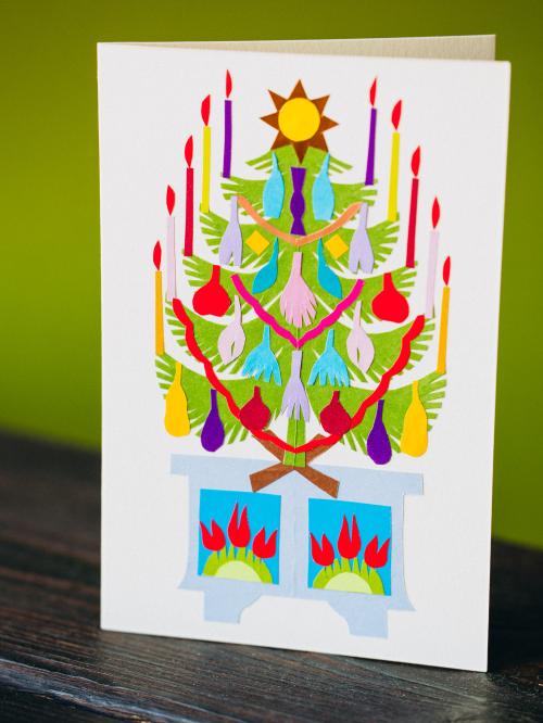 świąteczna kartka wycinanka na zielonym tle