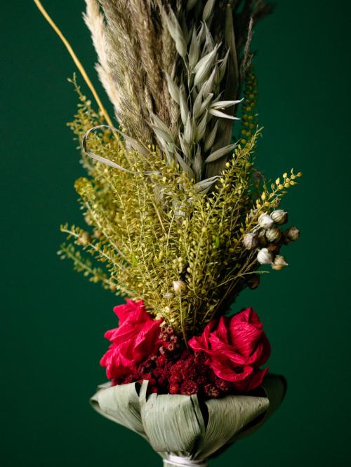 palma z czerwonymi kwiatkami