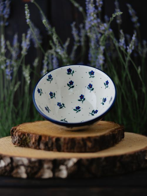 miska średnia 17cm  kwiatki na nóżce na drewnie