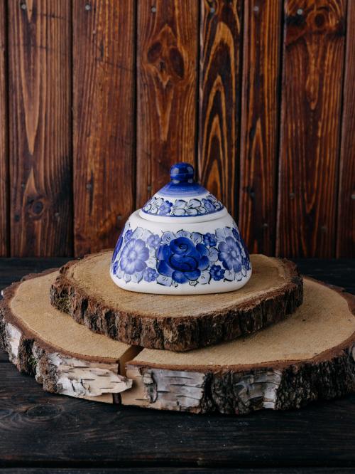 cukiernica duża z kobaltowym wzorem fajans włocławek