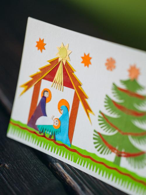 kartka świąteczna Dzieciątko w szopie