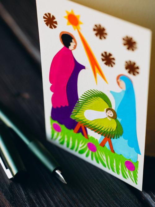 świąteczna kartka na drewnie