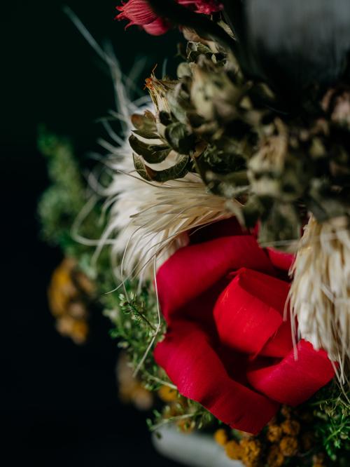 palma z czerwonymi różami