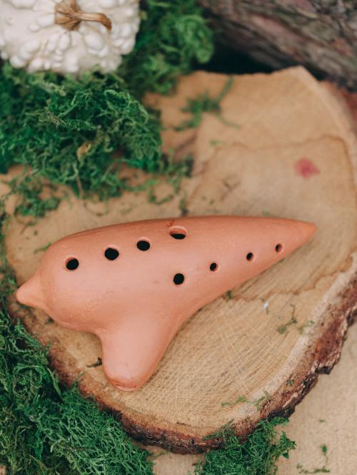 tradycyjny instrument ludowy okaryna na drewnie