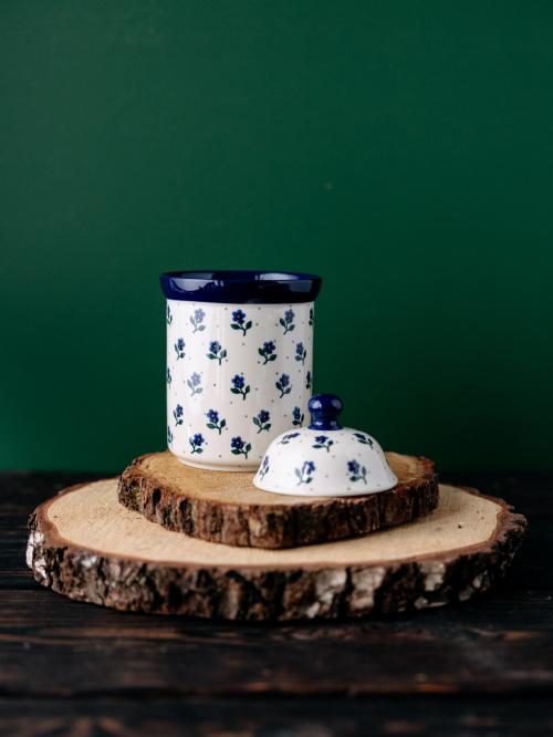 Pojemnik z przykrywką Kwiatki na Nóżce na zielonym tle