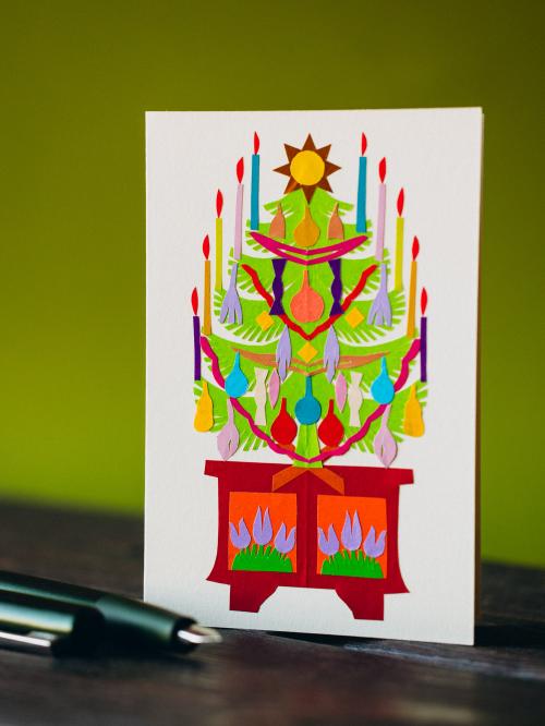 kartka wycinanka świąteczna kolorowa choinka