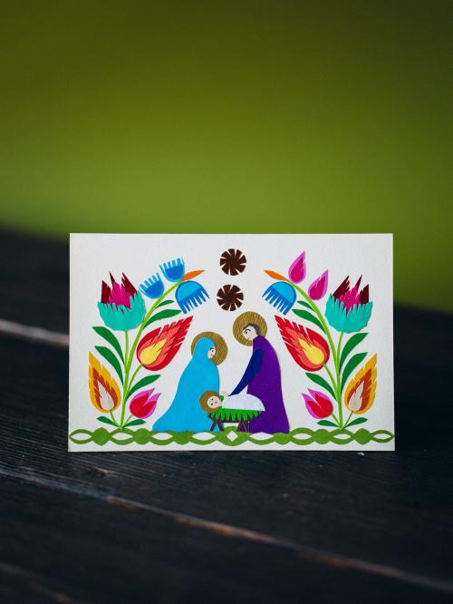 kartka wycinanka świąteczna na drewnie