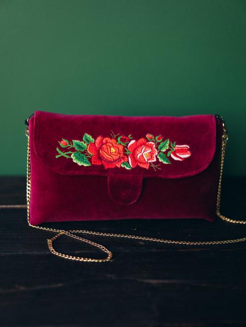 kopertówka haftowana długa bordowa