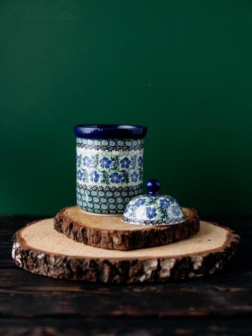 Pojemnik z przykrywką Chabry na zielonym tle