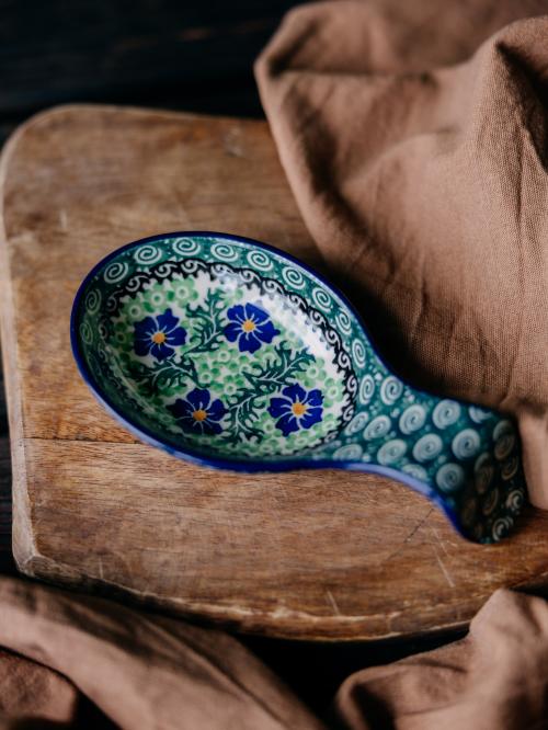 podstawka pod łyżkę chabry na drewnie