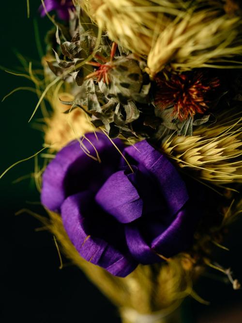 Palemka wielkanonca z suszonych składników na tle zielonej ściany.