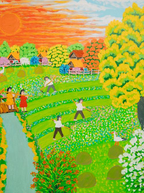 obraz olejny sianokosy zbliżenie na detale