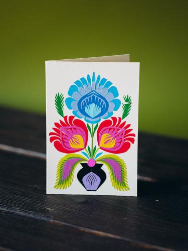 Kartka wycinanka - bukiet w błękitach i różach