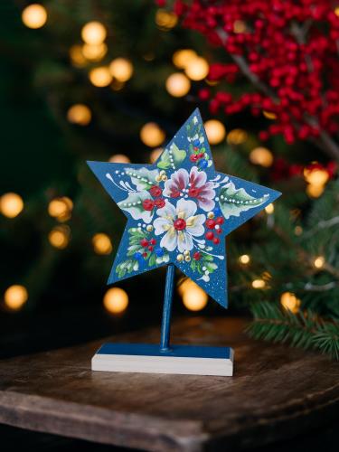 Gwiazdka na nóżce mała - granatowa w kwiaty