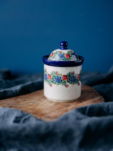 Pojemnik z przykrywką Wianek z Makami 15 cm - Ceramika Bolesławiec