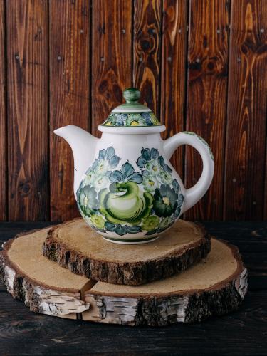 Imbryk 1,2 l z zielonym wzorem - Fajans Włocławek