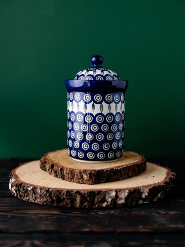 Pojemnik z przykrywką Pawie Oczko z Listkiem 23 cm - Ceramika Bolesławiec