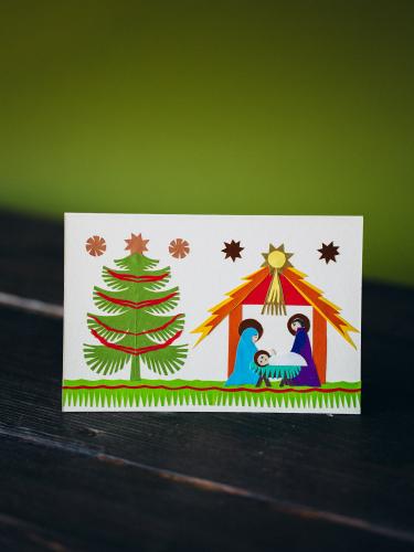 Kartka wycinanka świąteczna - Dzieciątko w szopie