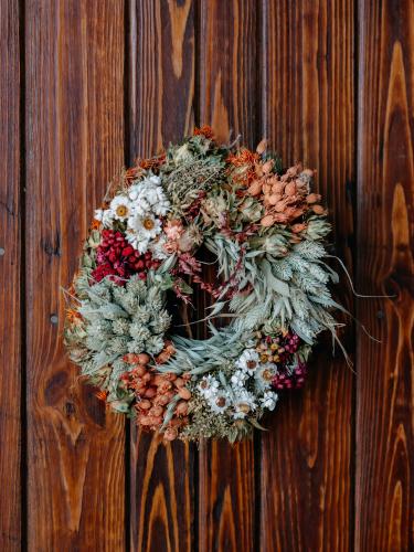 Suszony wianek mały - pomarańczowo- białe kwiatki