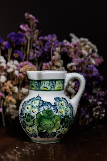 Dzban do mleka z zielonym wzorem - fajans Włocławek