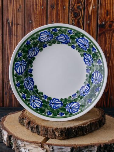Talerz głęboki z kobaltowo-zielonym wzorem - fajans Włocławek