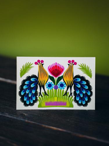 Kartka wycinanka - dwa pawie z niebieskimi ogonami