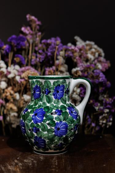 Dzban do mleka z kobaltowo-zielonym wzorem - Fajans Włocławek