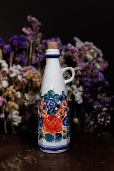 Butelka do oliwy z kolorowym wzorem - Fajans Włocławek