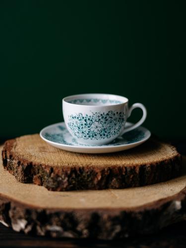 Filiżanka okrągła ze spodkiem morska - Porcelana Opolska