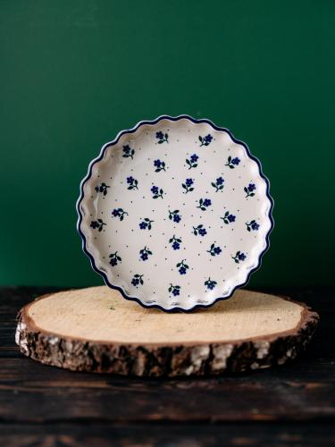 Forma do pieczenia tarty Kwiatki na Nóżce 23 cm - Ceramika Bolesławiec