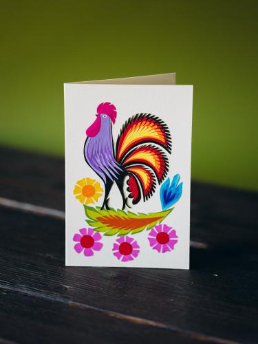 Kartka wycinanka -  kogut na zielonym liściu