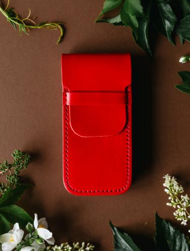 Etui skórzane na długopisy duże XL - czerwone