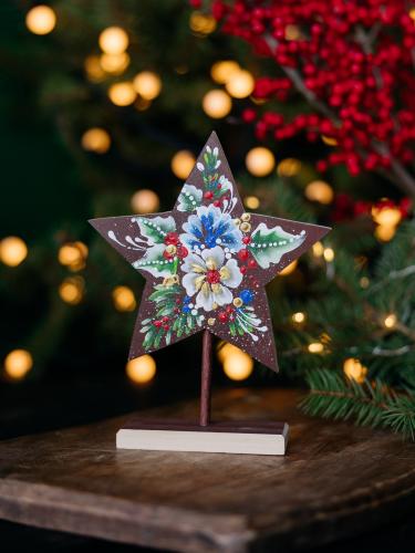 Gwiazdka na nóżce mała - brązowa w kwiaty