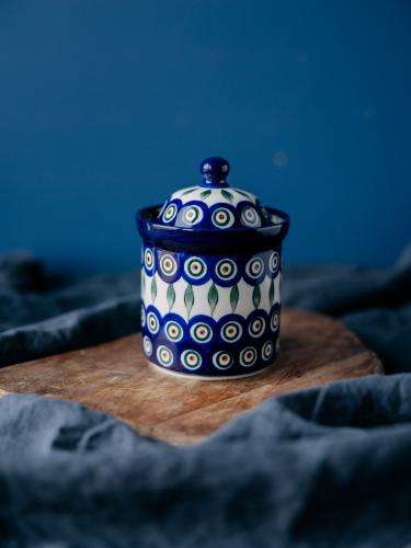 Pojemnik z przykrywką Pawie Oczko z Listkiem 15 cm - Ceramika Bolesławiec