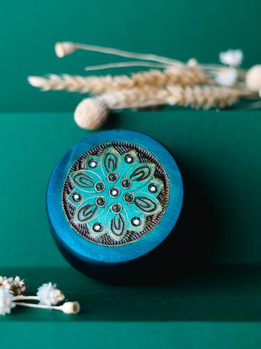 Szkatułka drewniana 10 cm - niebieska