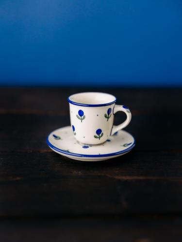 Filiżanka espresso z podstawkiem Jagódki - ceramika Bolesławiec