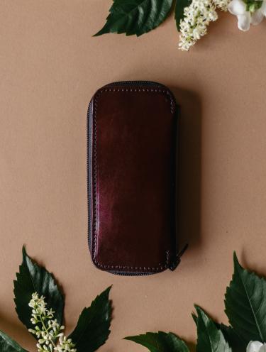 Etui skórzane z suwakiem - brązowe