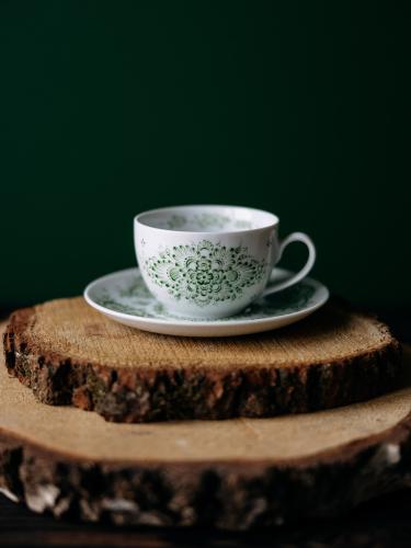 Filiżanka okrągła ze spodkiem zielona - Porcelana Opolska