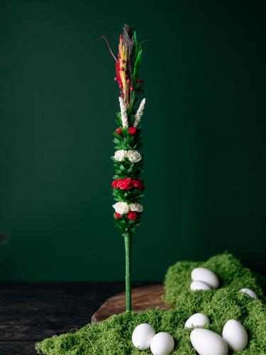 Palma wielkanocna duża z bibuły - biało-czerwona