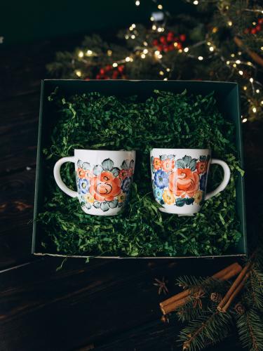 Zestaw dwóch kubków z kolorowym wzorem - Fajans Włocławek