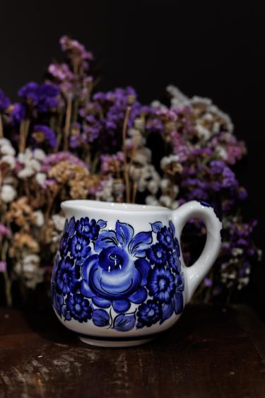 Dzban do mleka z kobaltowym wzorem - Fajans Włocławek