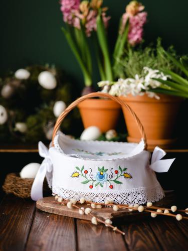 Serwetki do koszyczka duże z koronką - haft kaszubski
