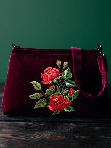 Torba bordowa z paskiem - róża czerwona
