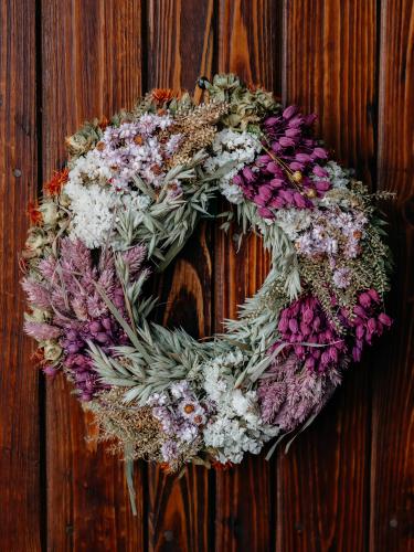 Suszony wianek duży - brudny róż i biel