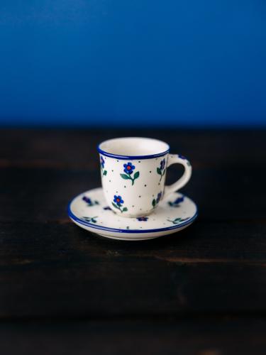 Filiżanka espresso z podstawkiem Kwiatki na Nóżce - ceramika Bolesławiec