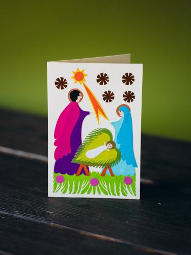 Kartka wycinanka świąteczna - Dzieciątko w żłobie z Maryją i Józefem