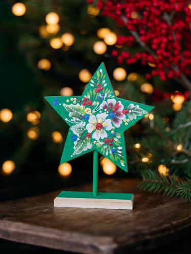 Gwiazdka na nóżce mała - zielona w kwiaty