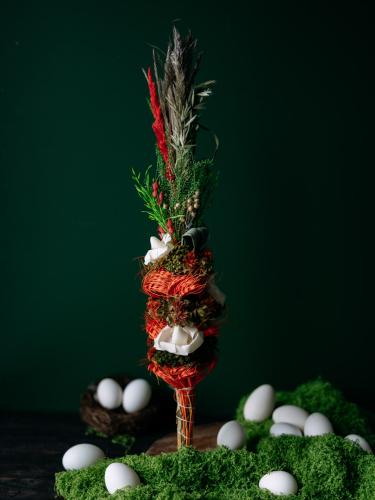 Palma wielkanocna duża - białe róże i czerwone kłosy